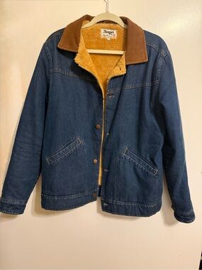 Men's Sherpa-Lined Denim Jacket - Blue with Tan Collar
